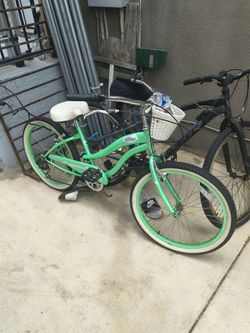 Green Beach Cruiser Bicycle with Basket