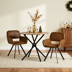 Homy Casa Fontana 3 Piece Dining Table Set with 2 California Swivel Upholstered Chairs, Brown
