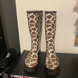 143 Girl Raisin Brown/White Giraffe Print Rain Boots, 8M