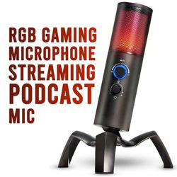 USB RGB Gaming Microphone Streaming Mic for PC,PS4,MAC,Zero Latency Monitoring, 2 Pickup Patterns Recording Mute Button,Headphone Jack,Volume Control
