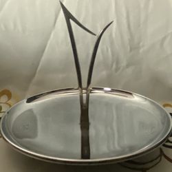 Vintage Kromex Tidbit Tray With Goldtone Handle Chrome Serving Dish Retro Tray