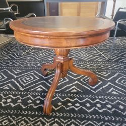 Vintage Round Leather Top Pedestal Side Table