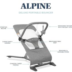 Baby Delight Alpine Deluxe Portable Bouncer | Infant | 0 - 6 months | Charcoal Tweed • Retails $89.990 NEW