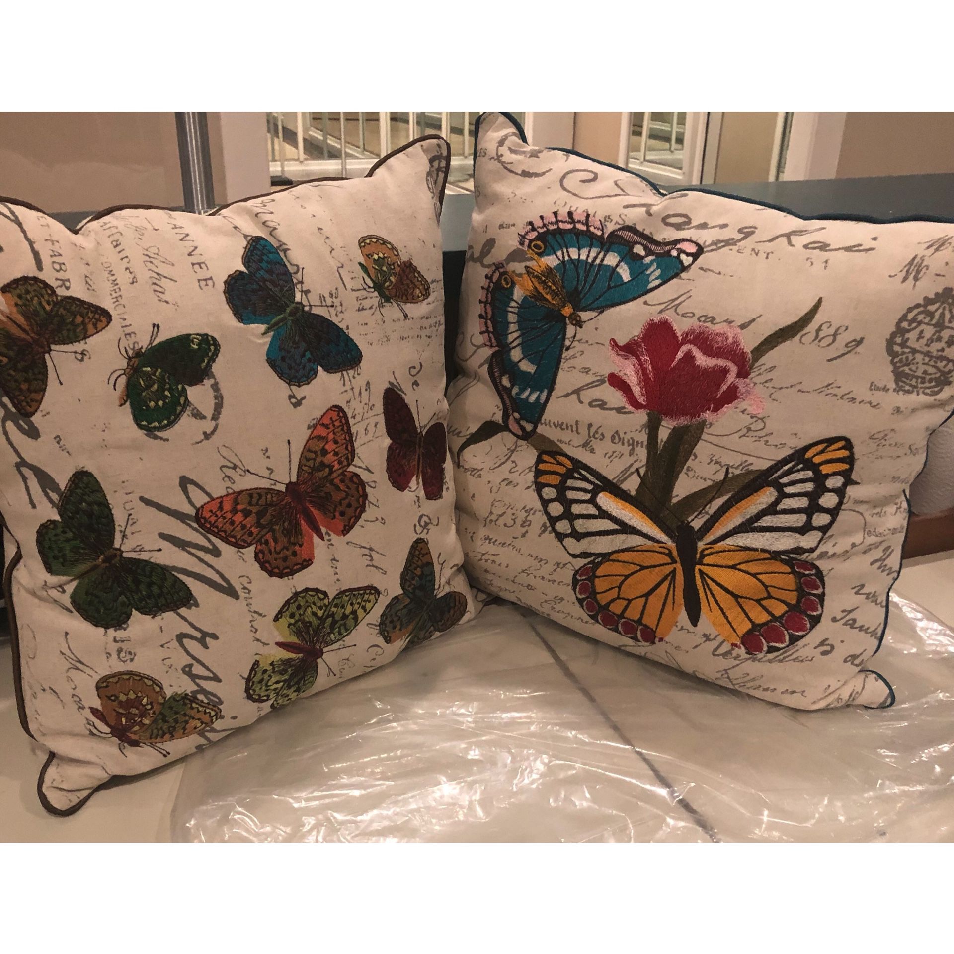 PIER 1 (2) Embroidered Butterfly Pillows