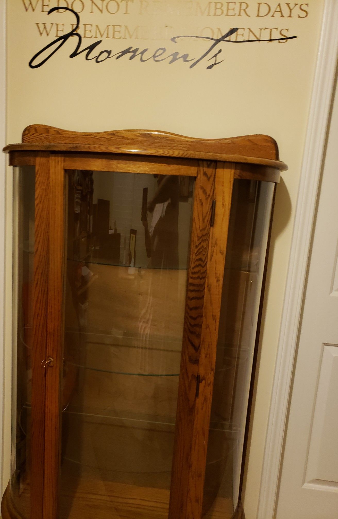 antique circa 1900 golden oak display cabinet with glass