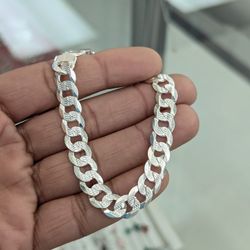 925 Sterling Silver Cuban Curb Diamond Cut Bracelet 9.8mm 8 inches 