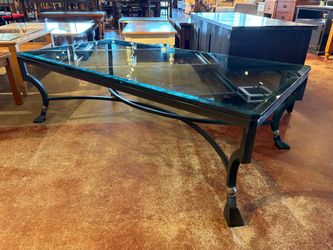 Black Neoclassical Thick Cut Glass Coffee Table