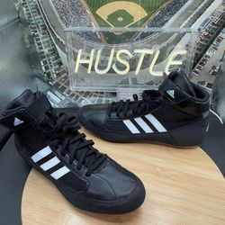 Adidas HVC Wrestling Shoes Men's 8.5 Black/ Leather Combat Gum Soles