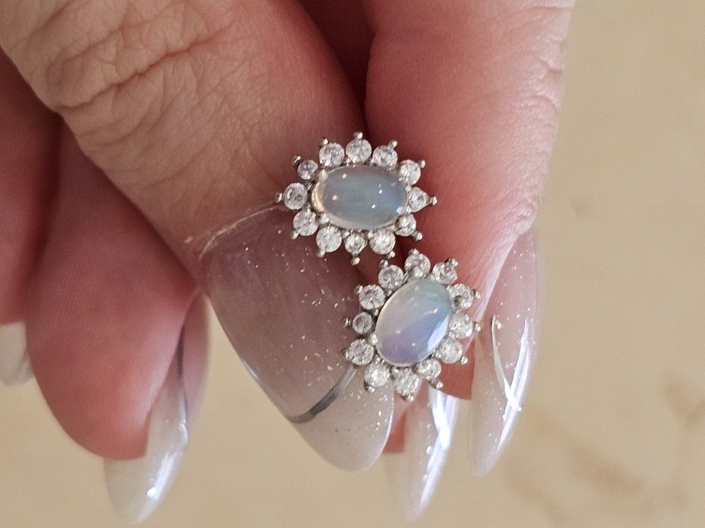 natural Opal Antique Silver Earrings 18k Plate 925