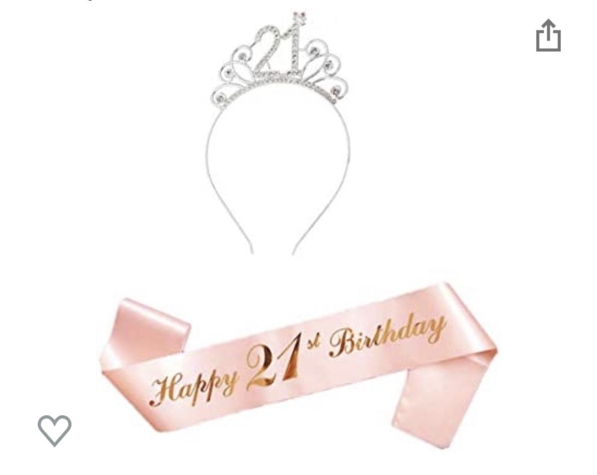 Birthday Sash and Tiara for Girl 21, 21 Birthday Party Decoration Favor for Girl,Happy 21th Birthday Sash and Birthday Headband