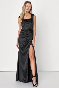 Lulus Black Satin Off The Shoulder Dress