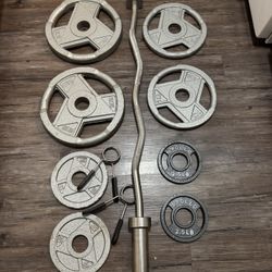 Olympic Weights With Curl Bar And Spring Clips $110 Firm