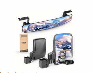 (F-46) 10L0L Golf Cart Mirrors No Drilling for Golf Cart Club Car EZGO and Other 180 Degree Rotation & Foldable-HD Shatterproof Glass Mirrors, No Dril