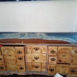 Vintage Refurbished Dresser With Ocean Appoxy 