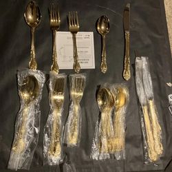 SSI 24K Gold Electro Plated Stainless Steel Flatware 24-Piece Set