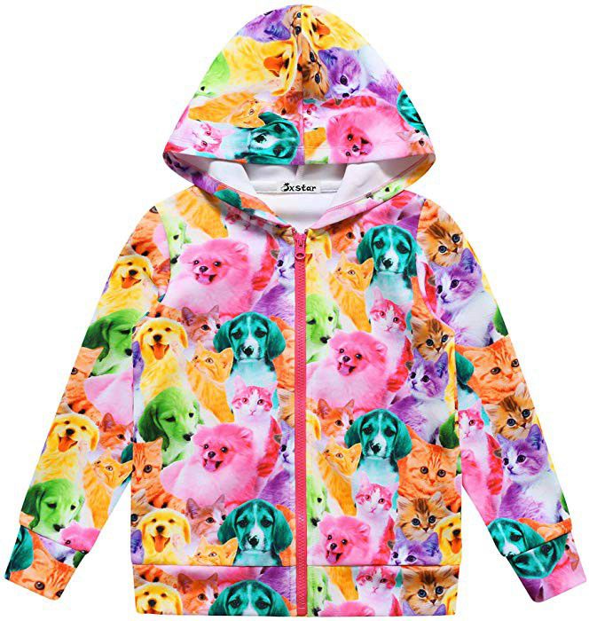Girls Zip Up Hoodie Jacket Unicorn/Cat Sweatshirt with Pockets size 8-9Y