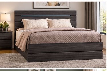 Dark Gray Queen Bed Frame with LED Headboard