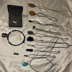 PRECIOUS STONE PENDANT NECKLACE VINTAGE JEWELRY Lot Of 14 Pic