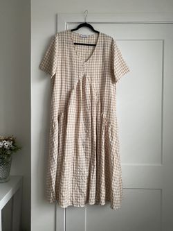 Petal And Pup Cream And White New Gingham Dress Sz L