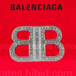 Original Balenciaga Unisex Rhinestone Monogram Pin