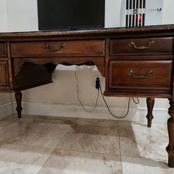 Wood desk with protective glass top