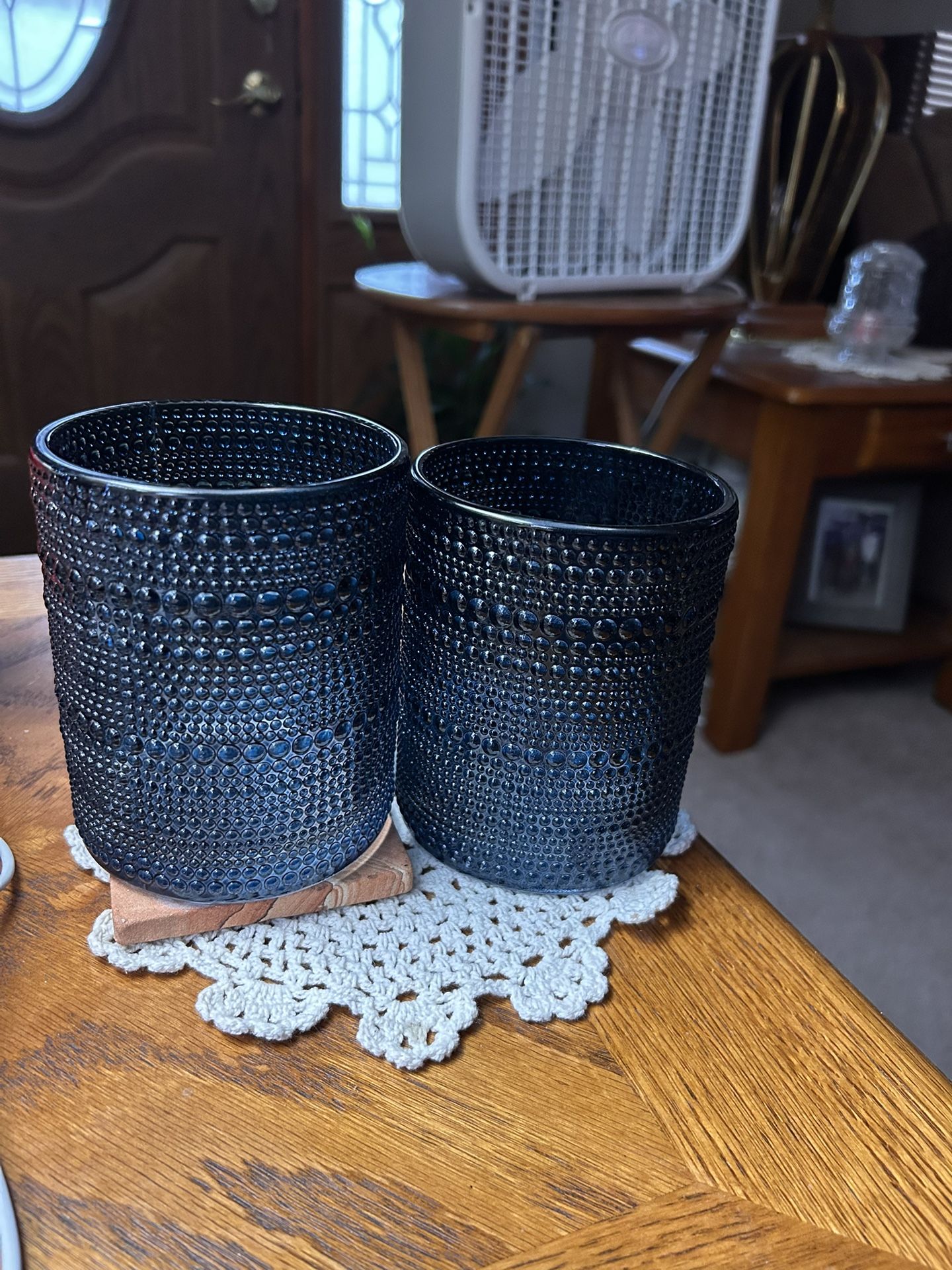 SET of 2 Textured Fortessa Jupiter Double Old Fashion Glass 10oz Cornflower Blue