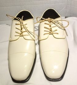 After Six Men's Tuxedo Dress Shoes Ivory Radio City Faux Patent Leather Oxford Square Toe Size 8.5W Men's 
