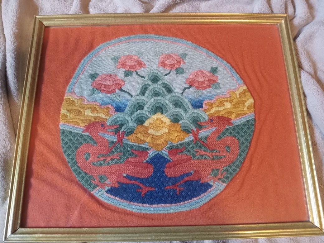 Chinese Needlepoint 2 Dragons