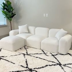 New Sectional La Clermont L-Shape Teddy White Modular Boucle Fabric Sofa Sectional