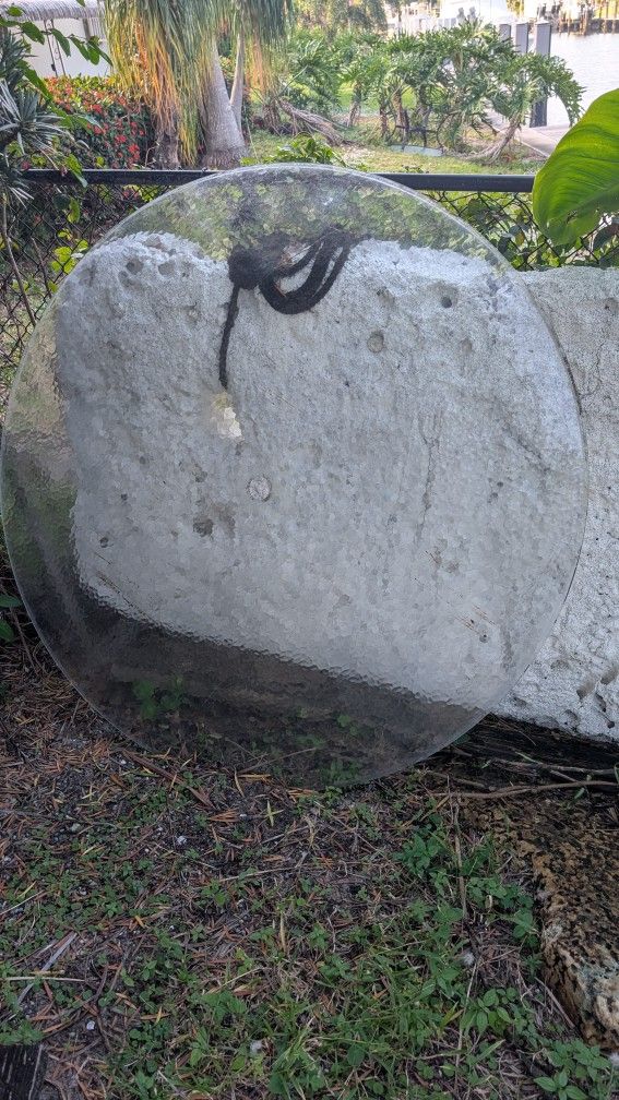 Vintage 48" Round Obscure Glass Top With Hole.For Umbrella