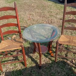 Two Wicker Chairs With Glass Table Set Great For Foyer 35 Firm