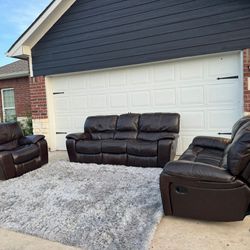 Beautiful Set Of 3 Sofas Real Leather Recliner 