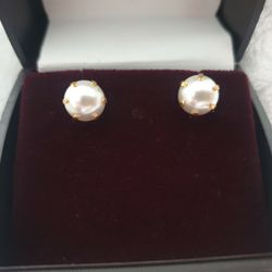 Beautiful New Real Gold Pearl  Earrings Ct (Not Plated) With Box