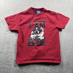 Vintage Rare Little Big Dogs I Am The Big Dog Youth Kids Size 6/7 Red T Shirt#2B
