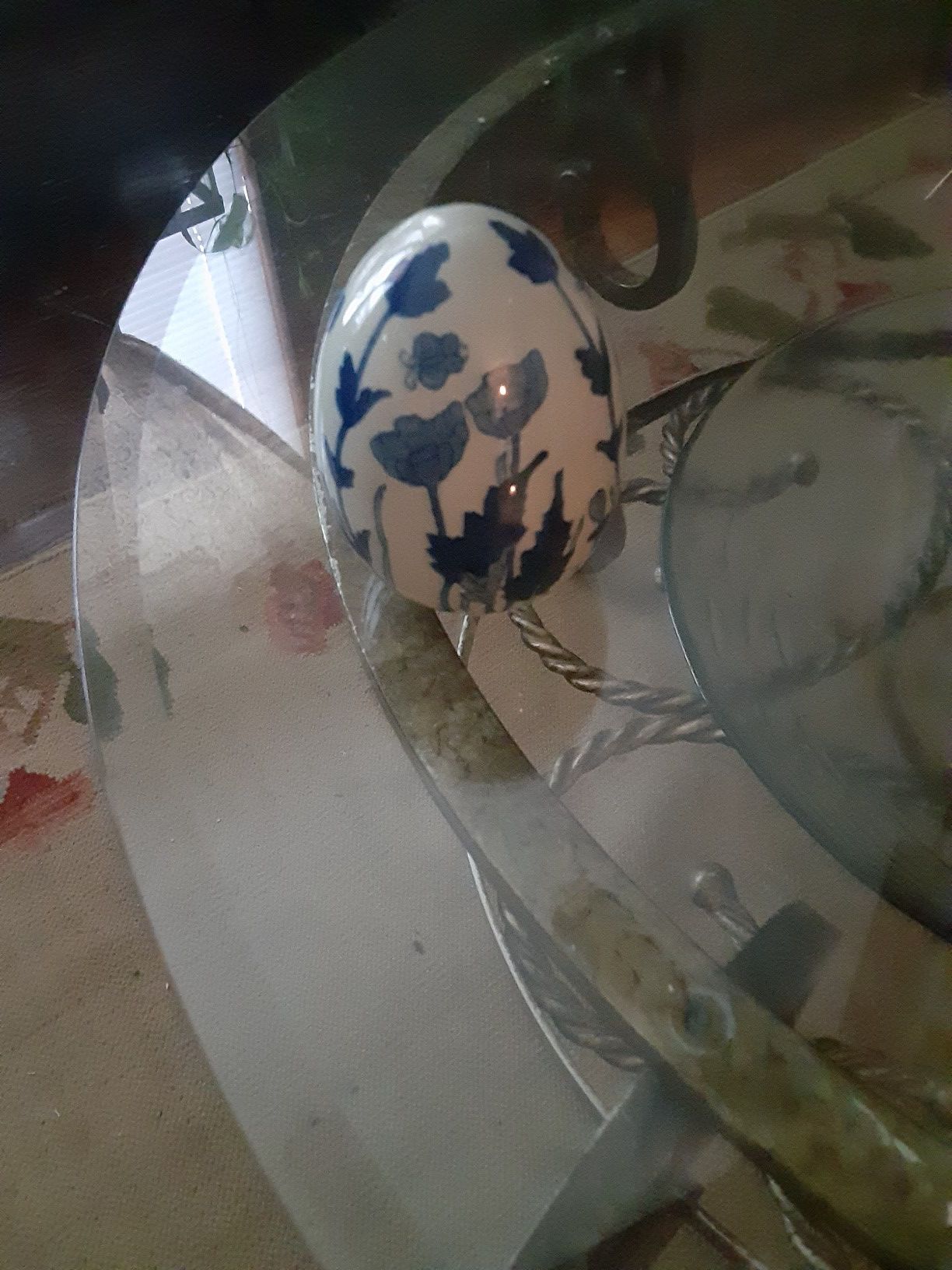 Blue and white ceramic egg