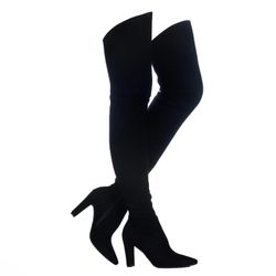 Shoe'N Tale Women Stretch Suede Chunky Heel Over The Knee Boots Thigh High for Women (SIZE 41 Suede Black)