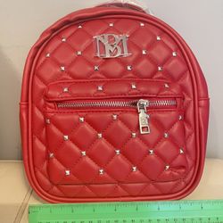 Badgley Mischka Mini Studded Backpack Red. Vegan Leather. NWT