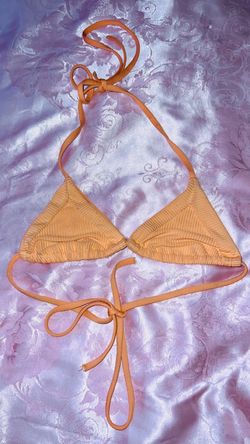 Peach Ribbed Triangle Bikini Top