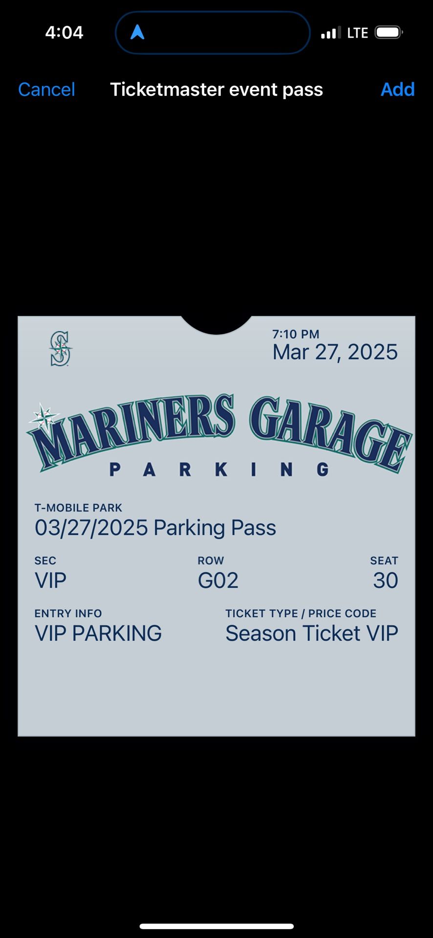 $40 OBO MARINERS opening day “vip” garage parking