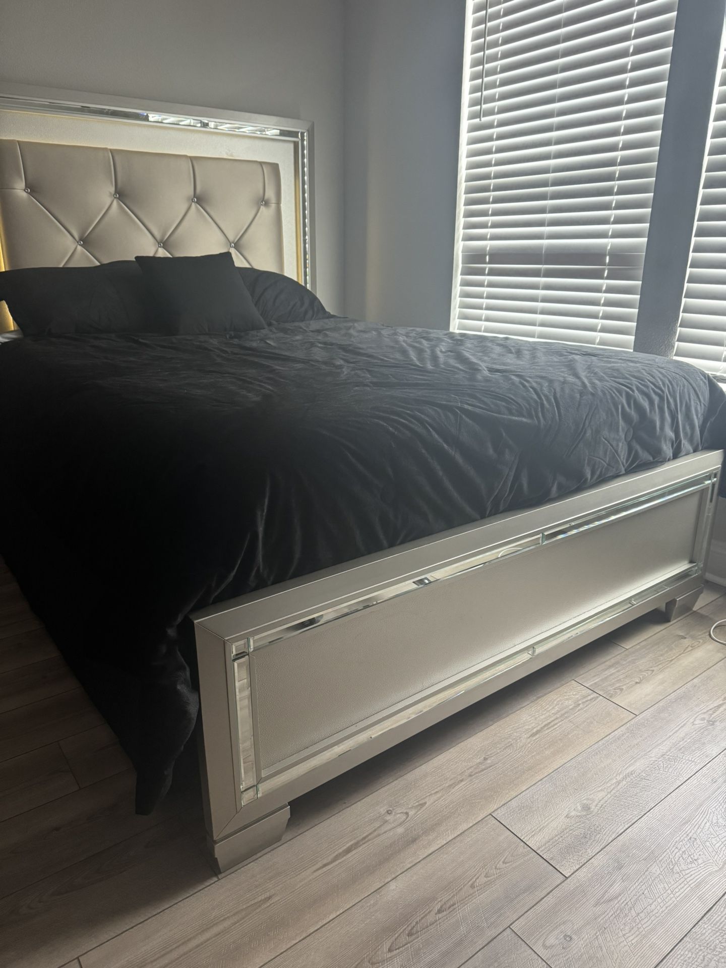 LED Queen Panel Bed Frame & Mattress