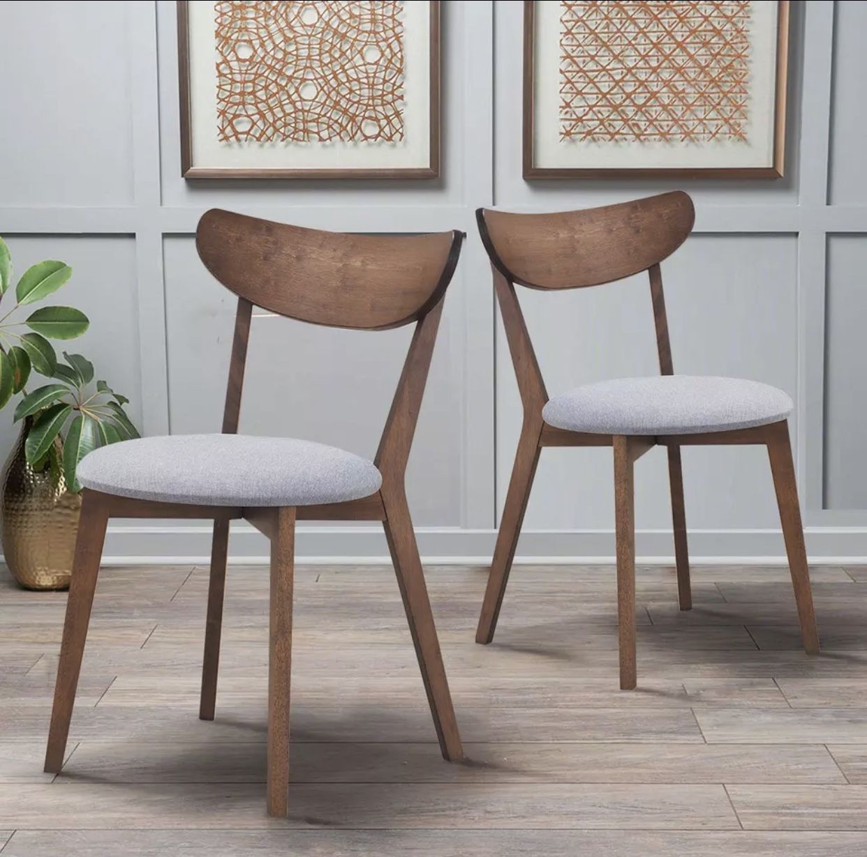 Set of 2 Dining Chair Upholstered Curved Back Side Chair with Solid Wooden Legs