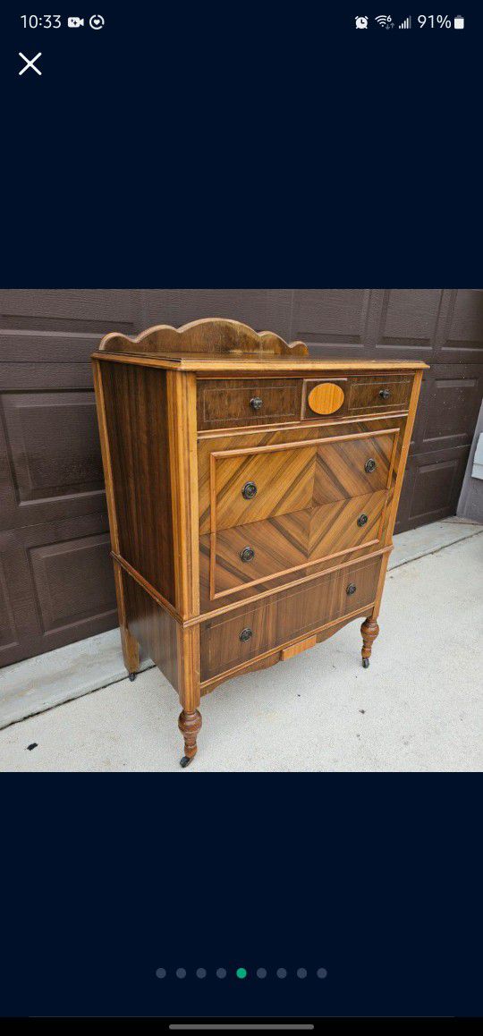 Antique Vintage Tall Wood Dresser 