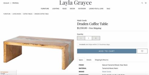 Designer Live Edge Wood Resin Coffee Table | Statement Designer Piece