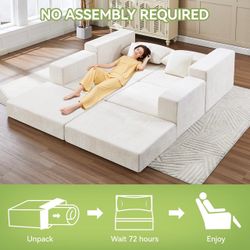 79" Boneless Cloud Loveseat Sofa Couch, Modular Foldable Floor Sofa with Ottoman