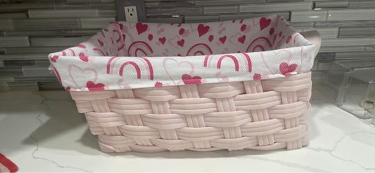 light pink woven storage basket
