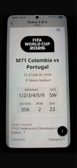 Boletas Tickets Colombia vs Portugal