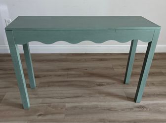 Teal Wood Console Table with Scalloped Apron