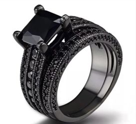 New s925 black gunmetal wedding ring set engagement