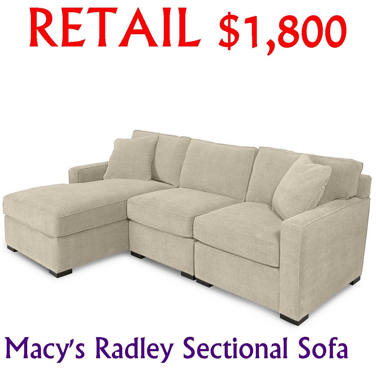 Macy's Radley Sectional Chaise Sofa Couch