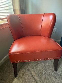 Orange Leather Accent Chair with Nailhead Trim